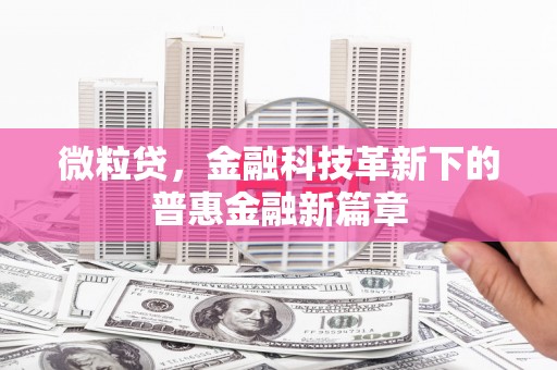 富县微粒贷，金融科技革新下的普惠金融新篇章